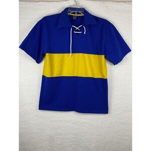 Boca Juniors CABJ Mens Retro Soccer Jersey Blue Yellow Lace Up Polo XL